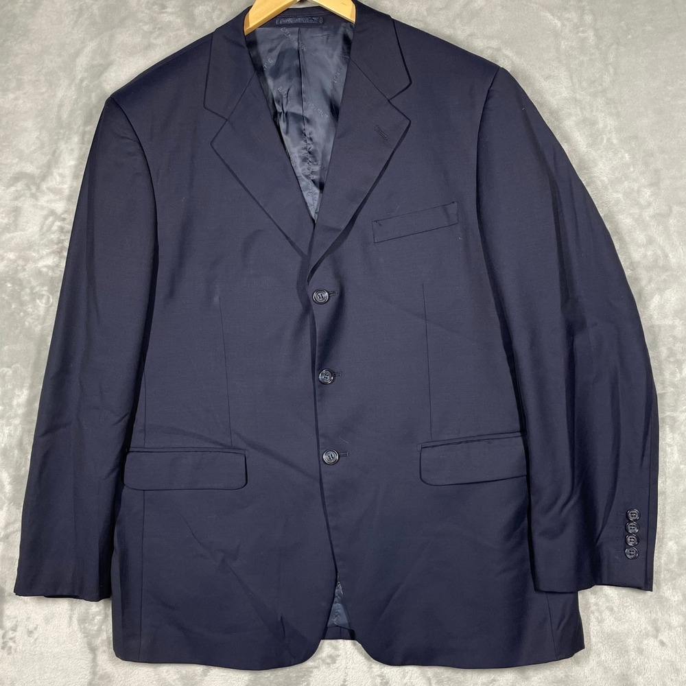 Balmain Paris Mens Navy Blue Wool Blend 3 Button Blazer Sport Coat Size 54 R